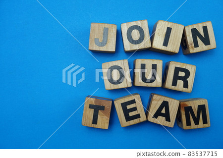 Top view Join our team alphabet letters on blue background 83537715