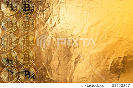 gold bitcoin on gold background gold bitcoin on gold background 83538237