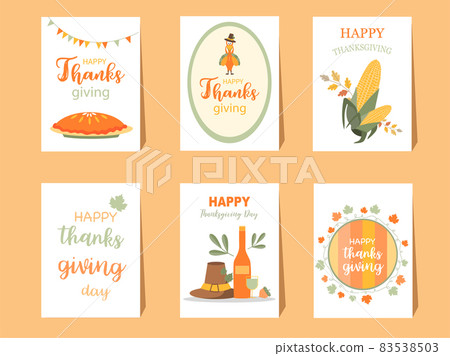 Set of Happy thanksgiving day card, design,poster,template,greeting,animal,cute,Vector illustrations. 83538503