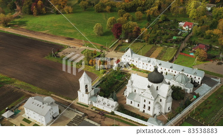 Mahiliou, Belarus. Mogilev Cityscape With Famous Landmark St. Nicholas Monastery. Aerial View Of Skyline In Autumn Day. Bird's-eye View 83538883