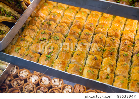 Popular Turkish Baklava dessert. Popular Turkish Baklava dessert. 83538947