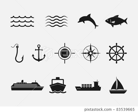 Sea icon set. Vector illustration. Flat design. Sea icon set. Vector illustration. Flat design. 83539665