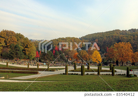 Main cemetery Mirogoj by autumn, wide view, Zagreb, Croatia 83540412