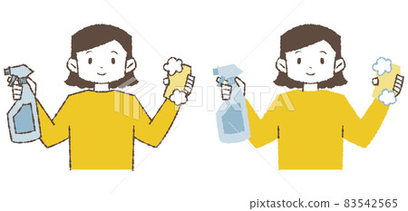 Woman with spray and sponge Woman with spray and sponge 83542565