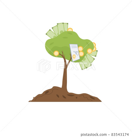 Flat cartoon money tree,financial investments metaphor vector illustration concept Flat cartoon money tree,financial investments metaphor vector illustration concept 83543174