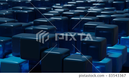 Closeup of metallic blue 3d cubes abstract background. Gloss, glare on squares Closeup of metallic blue 3d cubes abstract background. Gloss, glare on squares 83543367