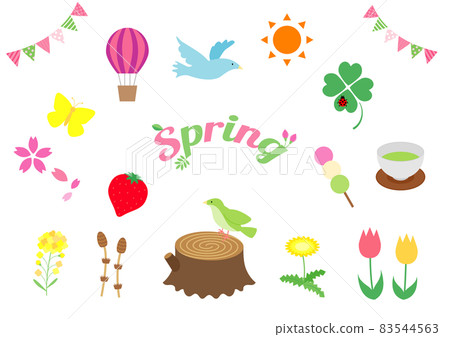 Flat and simple spring illustration set Flat and simple spring illustration set 83544563