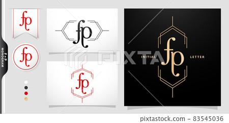 FP or PF initial letter and graphic name, FP or PF Monogram, for Wedding couple monogram, logo company and icon business, with black white color, gold color and gradient red color isolated background 83545036