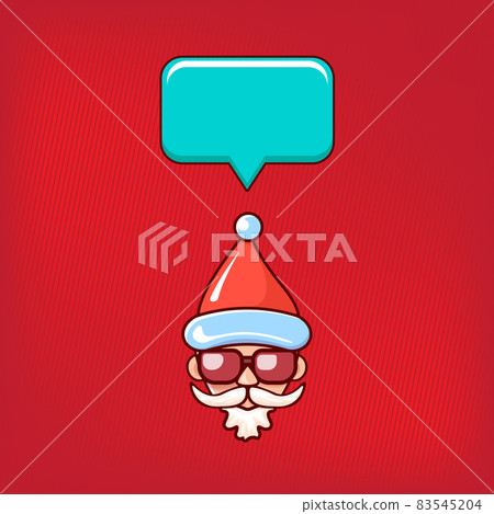 Santa Claus head with Santa red hat and hipster sunglasses and speech bubble isolated on red background. Santa Claus label or sticker design. Christmas greeting card template Santa Claus head with Santa red hat and hipster sunglasses and speech bubble isolated on red background. Santa Claus label or sticker design. Christmas greeting card template 83545204