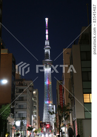 Night view of Tokyo Sky Tree seen from Tower View Street Night view of Tokyo Sky Tree seen from Tower View Street 83545487