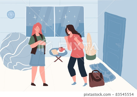 Flat cartoon pair of characters in domestic quarrel,conflict scene vector illustration concept Flat cartoon pair of characters in domestic quarrel,conflict scene vector illustration concept 83545554