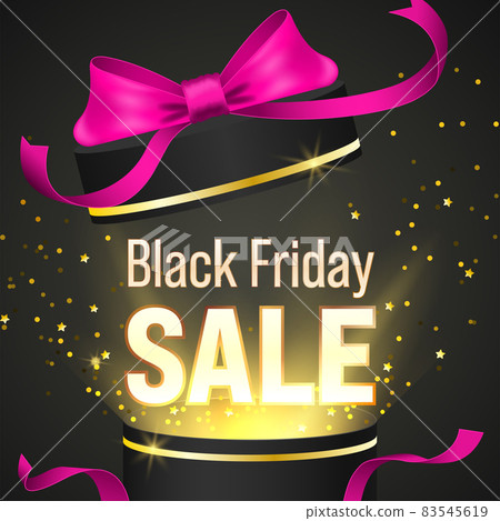 Open pink satin ribbon gift box to celebrate Black Friday Open pink satin ribbon gift box to celebrate Black Friday 83545619