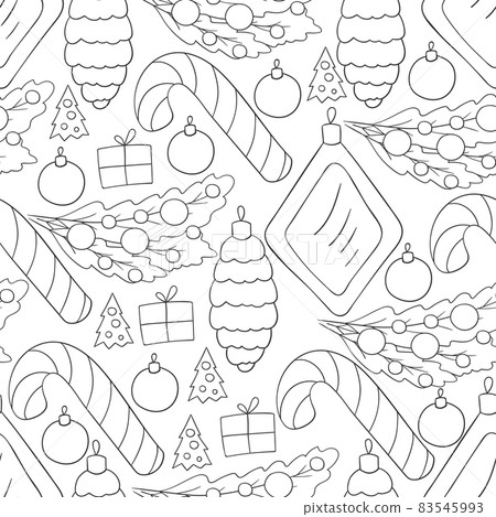 Seamless vector pattern. Christmas tree decorations. Pattern in hand draw style 83545993