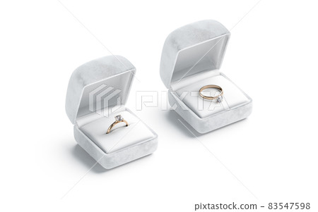 Blank white box with gold diamond ring stand lying mockup 83547598