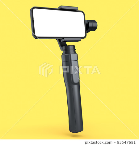Realistic smartphone with blank white screen and steadicam isolated on yellow 83547681