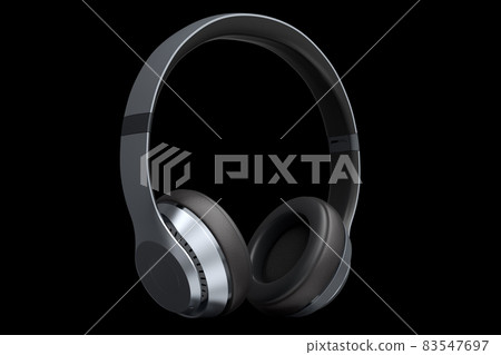 Gaming headphones and concept of music equipment isolated on black background. Gaming headphones and concept of music equipment isolated on black background. 83547697