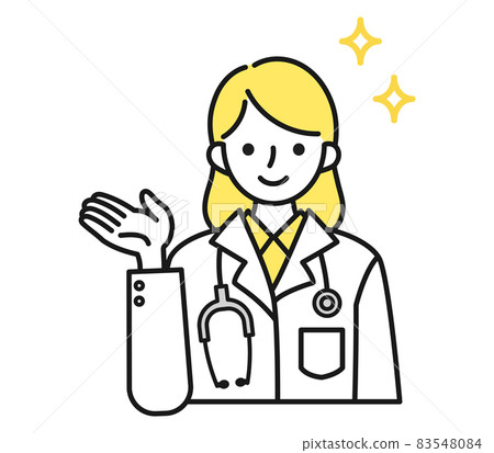 Illustration material of a female doctor in a white coat giving guidance and explanations Illustration material of a female doctor in a white coat giving guidance and explanations 83548084