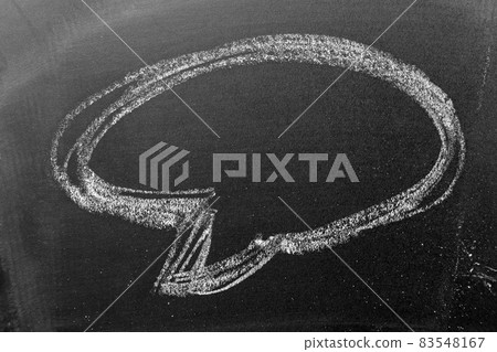 White color chalk hand drawing in round bubble speech shape with blank space on blackboard or chalkboard background White color chalk hand drawing in round bubble speech shape with blank space on blackboard or chalkboard background 83548167