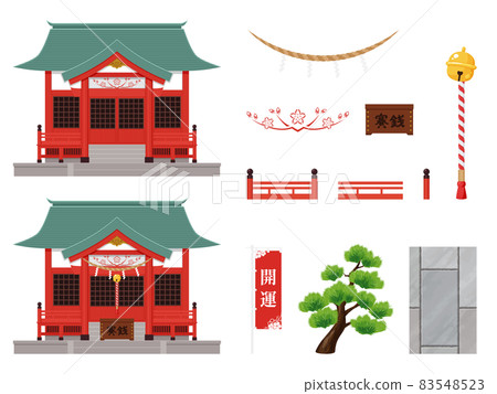 神社插畫素材 set_green屋頂 83548523