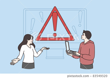 Distressed people use computer have error notification  83549320