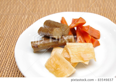 Miso-zuke of three kinds of root vegetables 83549837