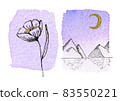 Nature outline drawing on watercolor background. 83550221