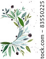 Watercolour wreath with leaves and berries. 83550225