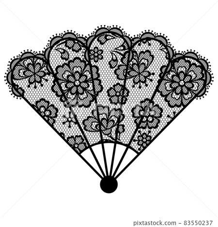 Illustration of female lacy fan. Vintage lace background, floral ornament. 83550237