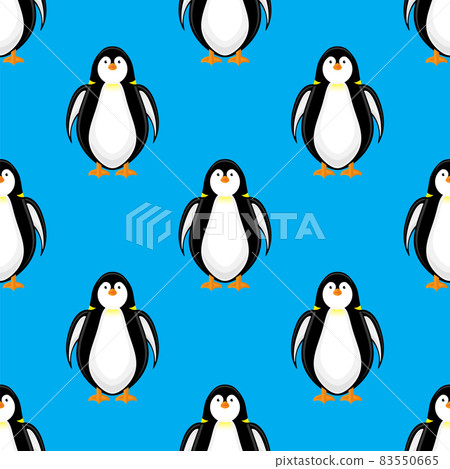 Cute Penguin Icon Isolated on Blue Background. Seamless Pattern 83550665