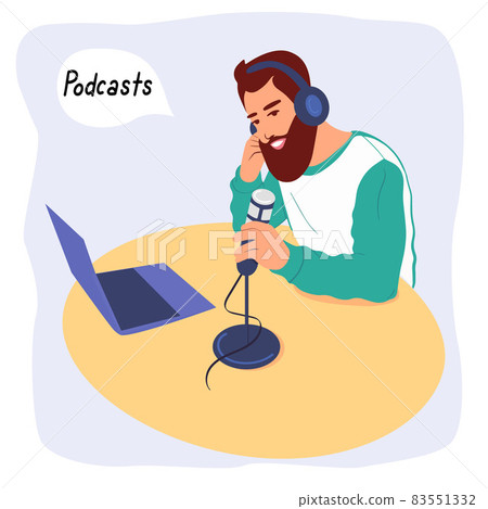The radio host guy is recording a podcast. The radio host guy is recording a podcast. 83551332