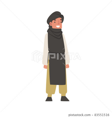 Arab Man Standing in Traditional Muslim Dress and Long Flowing Garment Vector Illustration 83551516