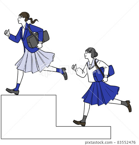 一個可愛的年輕亞洲女孩穿著制服,微笑著奔跑,白色背景圖像是上樓梯和上樓梯 一個可愛的年輕亞洲女孩穿著制服,微笑著奔跑,白色背景圖像是上樓梯和上樓梯 83552476