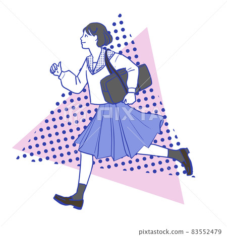 A simple line art of emo touch and color of a cute girl with short hair of a young Asian bob running in a sailor suit 83552479