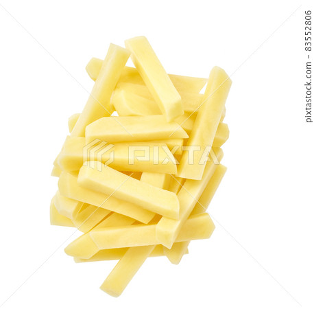 raw french fries isolated on white background top view. 83552806