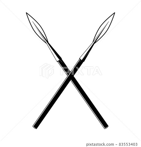 Crossed spears. Vector black outline icon illustration 83553403
