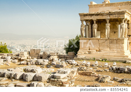 Ancient Erechtheion temple on Acropolis hill in Athens, Greece 83554241