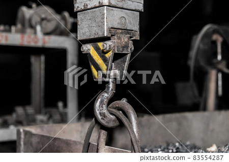 Iron Lifting Hook Industrial Crane Mechanism Close-up 83554287