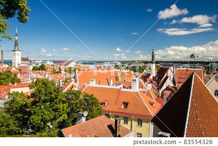 Panoramic view of Old Town Tallinn with towers and walls, Estonia Panoramic view of Old Town Tallinn with towers and walls, Estonia 83554326