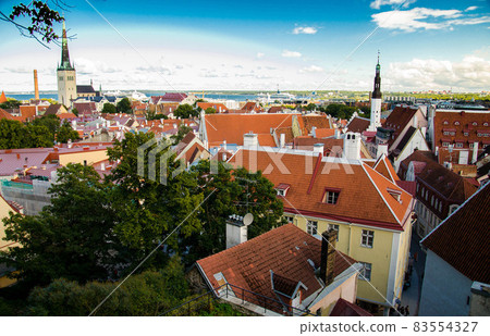 Panoramic view of Old Town Tallinn with towers and walls, Estonia Panoramic view of Old Town Tallinn with towers and walls, Estonia 83554327