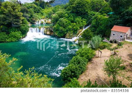 Waterfalls and stone mill, Krka National Park, Dalmatia, Croatia Waterfalls and stone mill, Krka National Park, Dalmatia, Croatia 83554336