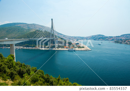 Franjo Tudjman bridge and blue lagoon, Dubrovnik, Dalmatia, Croatia 83554337