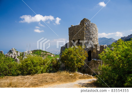 Kyrenia Girne mountains and town from medieval castle, Northern Cyprus 83554355