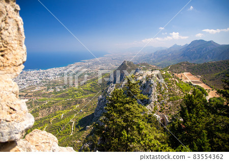 Kyrenia Girne mountains and town from medieval castle, Northern Cyprus Kyrenia Girne mountains and town from medieval castle, Northern Cyprus 83554362