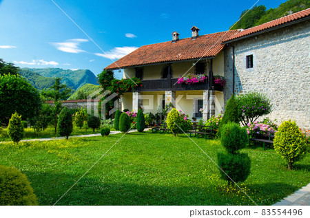 Picturesque courtyard of monastery Moraca, Montenegro Picturesque courtyard of monastery Moraca, Montenegro 83554496