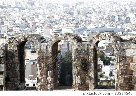 Panoramic view of white buildings city districts, Athens, Greece Panoramic view of white buildings city districts, Athens, Greece 83554543