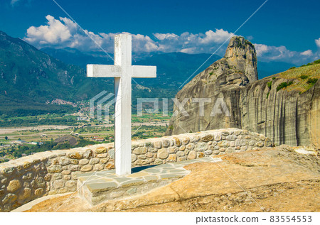 Big white cross of Holy Trinity Meteora Monastery, Kalabaka, Greece 83554553