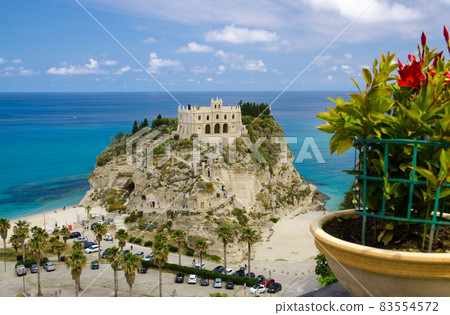 Sanctuary church Santa Maria dell Isola on top rock, Tropea, Italy 83554572