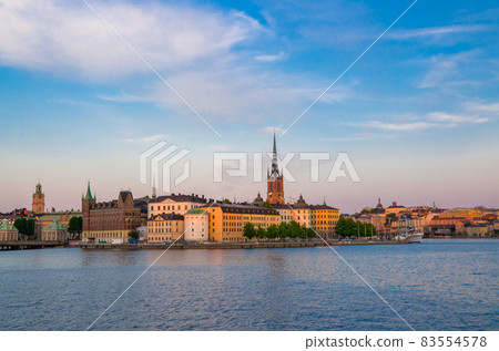 Riddarholmen island with Riddarholm Church spires, Stockholm, Sweden 83554578
