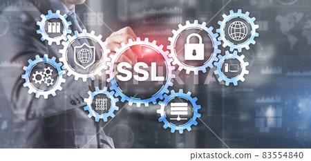 SSL Businessman pressing virtual screen Secure Sockets Layer concept. Cryptographic protocols provide secured communications 83554840