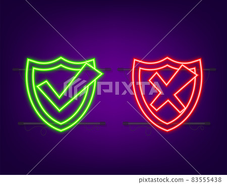 Approved and rejected label sticker neon icon. Vector stock illustration 83555438